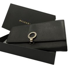 ブルガリ 長財布 ビーゼロワン クラシコ ロゴ レザー ブラック ブルー