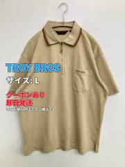 TROY BROS トロイブロス ポロシャツ L ベージュ 無地 ワンポイント ブランドロゴ ライン柄 半袖 メンズのサムネイル