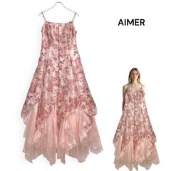 AIMER エメ 高級 ロングドレス フラワーモチーフ ベビーピンク - メルカリ
