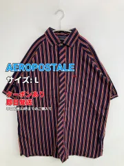 AEROPOSTALE エアロポスタル シャツ/ブラウス L ネイビー コットン ストライプ柄 ワンポイント ミドル丈 半袖 ボタンダウン メンズのサムネイル