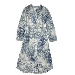 COEL フロントボタンドレープワンピース 38花柄 ブルー 半袖 Vネック