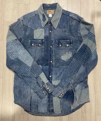 y*i様 RRL インディゴデニム パッチワークワークシャツ サイズM - メルカリ