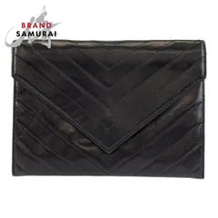 美品 YVES SAINT LAURENT イヴ サンローラン ヴィンテージ Vステッチ ブラック 黒 クラッチバッグ セカンドバッグ レディース 603161【中古】のサムネイル