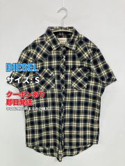 DIESEL ディーゼル シャツ/ブラウス S ネイビー コットン チェック柄 ミドル丈 半袖 レギュラーカラー メンズ