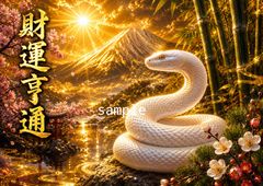 【財運亨通】 白蛇と黄金富士 開運ヒーリングアート｜風水・金運インテリア No.492
