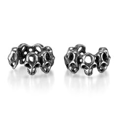 Ear cuff for men and women, stainless steel, skull motif, carved design, unisex, hip hop style accessory, gift, Halloween.