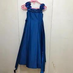 送料無料 子供ドレス 110cm ブルー 発表会 結婚式 フォーマル ピアノ演奏会 ロング丈 ストーン 肩花飾り48302-7のサムネイル