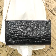 極美品 オーストリッチ調 お財布ショルダーバッグ ブラック ウォレット 