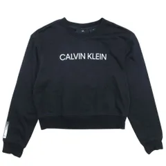 美品 Calvin klein PERFORMANCE カルバンクライン クロップド スウェット ロゴ リフレクタープリント 裏毛 トレーナー S 黒 ブラック レディース 古着 中古 USEDのサムネイル