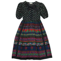 美品 LANVIN ランバン vintage 総柄 ワンピース 五分袖 ロング ミモレ丈 ウール ヴィンテージ アーカイブ 黒 ブラック マルチカラー レディース 古着 中古 USEDのサムネイル