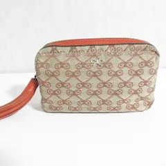 美品 ANYA HINDMARCH アニヤハインドマーチ ロゴジャガード タッセル ポーチ ベージュ レディース 古着 中古 USEDのサムネイル