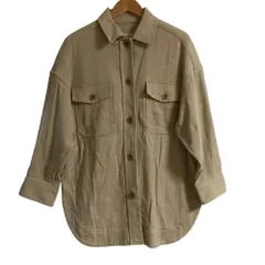 美品 PLAGE プラージュ コットンリネン シャツジャケット サイズ38 ベージュ レディース 古着 中古 USEDのサムネイル