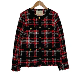 美品 Diagram GRACE CONTINENTAL ダイアグラム グレースコンチネンタル チェックツイードジャケット サイズ36 レッド レディース 古着 中古 USEDのサムネイル