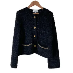 美品 Arpege story アルページュストーリー ニットツイードショートジャケット サイズ1 ブラック レディース 古着 中古 USEDのサムネイル