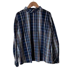 美品 OLD ENGLAND オールドイングランド シルクブレンド チェックシアーブラウス 570-51107221 サイズ36 ネイビー レディース 古着 中古 USEDのサムネイル