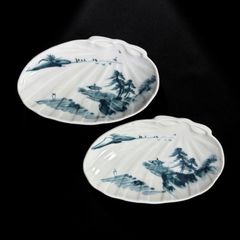 明治時代 火鉢 山水梅模様 染付 手描き 陶器 骨董 インテリア メダカ鉢