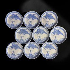明治時代 火鉢 山水梅模様 染付 手描き 陶器 骨董 インテリア メダカ鉢