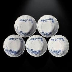 明治時代 火鉢 山水梅模様 染付 手描き 陶器 骨董 インテリア メダカ鉢