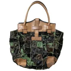 美品 JAMIN PUECH ジャマンピュエッシュ パッチワーク ハラコレザー トートバッグ ハンドバッグ ブラウン グリーン系 レディース 古着 中古 USEDのサムネイル