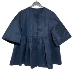 美品 Drawer ドゥロワー グログランショートスリーブ ノーカラージャケット 6522-299-0655 サイズ38 ネイビー レディース 古着 中古 USEDのサムネイル