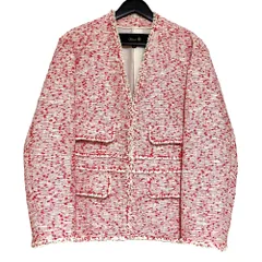 美品 Drawer ドゥロワー ミックス ツイード フリンジ ノーカラージャケット 6522-234-0919 サイズ36 レッド レディース 古着 中古 USEDのサムネイル