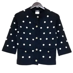 美品 CHANEL シャネル 08A ドット柄 ジャガード 七分袖 カシミヤ ニット カーディガン P34287 サイズ34 ブラック×ホワイト レディース 古着 中古 USEDのサムネイル