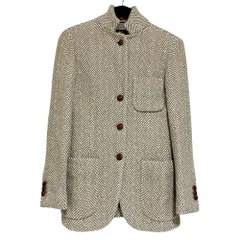 美品 Loro Piana ロロピアーナ くるみボタン カシミヤ ヘリンボーン ジャケット サイズ38 ベージュ レディース 古着 中古 USEDのサムネイル