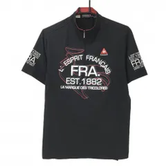 【超美品】ルコックゴルフ 半袖ハイネックシャツ 黒×白 フロントプリント ハーフジップ メンズ M ゴルフウェア le coq sportifのサムネイル