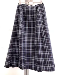 A【A11-15】◇  YORKLAND   Aラインスカート　ネイビーチェック(赤白ライン)　サイズ11ARのサムネイル