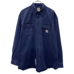 carhartt 長袖 無地シャツ XL～ ネイビー カーハート ボタンダウン ボタン 胸ポケット ワンポイント カジュアル シンプル 春秋物 a807-5091のサムネイル