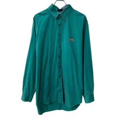 80s CHAPS RALPH LAUREN 長袖 無地シャツ XL グリーン ボタンダウン 80年代 ワンポイント ロゴ刺繍 長袖シャツ 春物 a807-5120のサムネイル