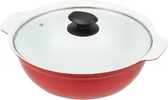 【未使用品】パール金属 ムード セラミック加工 IH対応 ガラス蓋付 卓上鍋 26cm レッド HB-3265 のサムネイル
