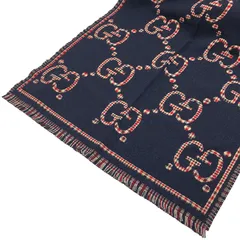美品 GUCCI グッチ チェック GGウール スカーフ ネイビー レッド ベージュ ウール ロゴ マフラー ストール ショール メンズ レディース ユニセックス ブランド プレゼント 660025のサムネイル