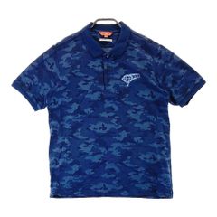 超美品】ビームスゴルフ カモフラ柄 迷彩 ポロシャツ 吸汗速乾 青