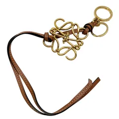 【極美品】LOEWE ロエベ アナグラム チャーム レザー ブラウン ゴールド キーホルダー キーリング バッグチャーム アクセサリー レディース 女性 ブランド プレゼントのサムネイル