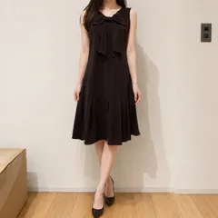 【未使用】Harrods ハロッズ ワンピース ダークブラウン 無地 リボン タグ付き 日本製 フリル 上品 シンプル サイズ1（S相当） レディース 洋服  カジュアル  イベント オフィスカジュアル お食事【送料無料】のサムネイル