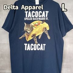 Delta Apparel TACOCAT 猫 タコス猫 グラフィック プリント Tシャツ 紺 Lサイズ ストリート ユーモア アニマル【オ536】