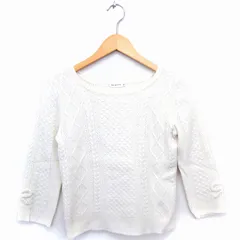 ボンメルスリー BON MERCERIE ニット セーター アラン模様 リボン ボートネック 七分袖 ウール混 38 アイボリー 白 /FT1のサムネイル