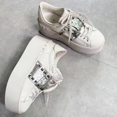 VALENTINO GARAVANI ヴァレンティノガラバーニ ロックスタッズ フラットフォーム 厚底 スニーカー カーフレザー ホワイト 白 シルバー 37 レディースシューズ 24cmのサムネイル