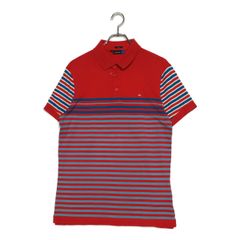 中古 メンズ ジェイリンドバーグ J.LINDEBERG 半袖ポロシャツ M 赤×青系 レッド ボーダー