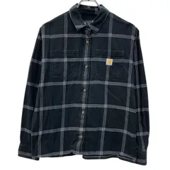 carhartt 長袖 フランネルシャツ S キッズ ブラック カーハート ボタン 胸ポケット チェック柄 ワンポイント カジュアル 春秋物 a807-5163のサムネイル