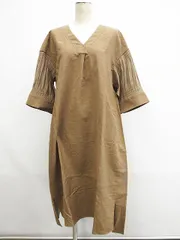 MORABITO モラビト ワンピース ブラウン 茶 袖シアープリーツ 裾スリット 上品 サイズ38 日本製 L0002-0706-52のサムネイル