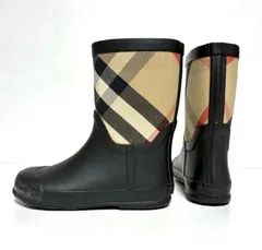 早い者勝ち！BURBERRY バーバリー キッズ チェック ラバー レインブーツ 長靴 28 18cm 男の子 女の子 ブラック ベージュ 2A48のサムネイル