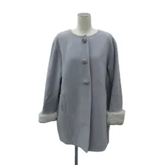 ジルスチュアート JILL STUART ノーカラーコート ミドル丈 ウール M ブルーグレー ファー ビジュー 無地  /MA12 ■GY74のサムネイル