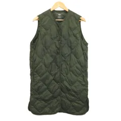 ユニクロ UNIQLO ダウンベスト ロング丈 上着 S 緑 グリーン カーキ キルティング Vネック ノースリーブ アウター /YU ■ECB006のサムネイル