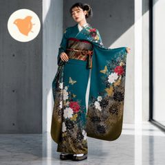 緑×黒/ぼかし染め/リバーシブル袋帯/振袖フルセットｎ62成人式 緑×黒/ぼかし染め/リバーシブル袋帯/振袖フルセットn62成人式 - メルカリ