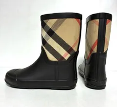 ひと目でバーバリー！早い者勝ち！BURBERRY バーバリー キッズ チェック ラバー レインブーツ 長靴 30 19cm 男の子 女の子 ブラック ベージュ 2A48のサムネイル