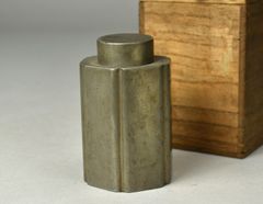 茶道具 古錫 唐木紫檀張 六角茶壷 茶心壷 一對 時代箱付 J R5494