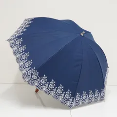 日傘 Borsalino ボルサリーノ USED美品 晴雨兼用 サマーシールド スカラップ刺繍 フラワー ネイビー 木製手元 47cm S4202のサムネイル