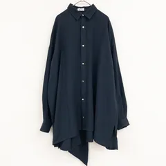 ◎THE RERACS ザリラクス ロングシャツ オーバーサイズ アシンメトリー 金ボタン トリアセテート コットン ネイビー 日本製 レディース F b02097のサムネイル
